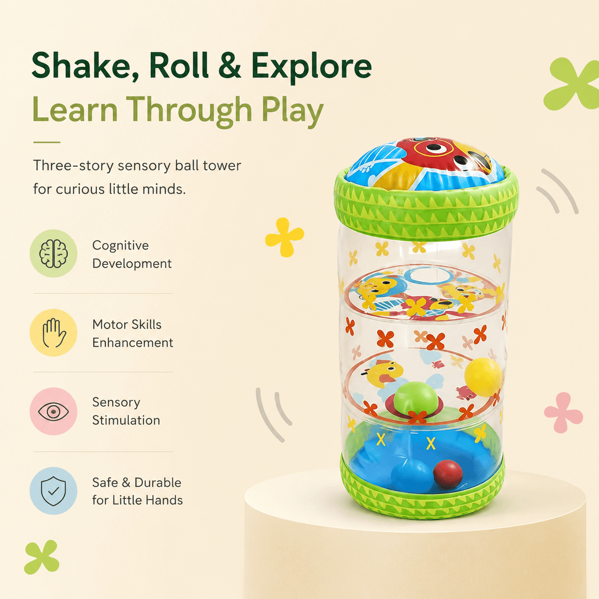 Anti Slip Inflatable Baby Development Activity Crawl Roller Toy