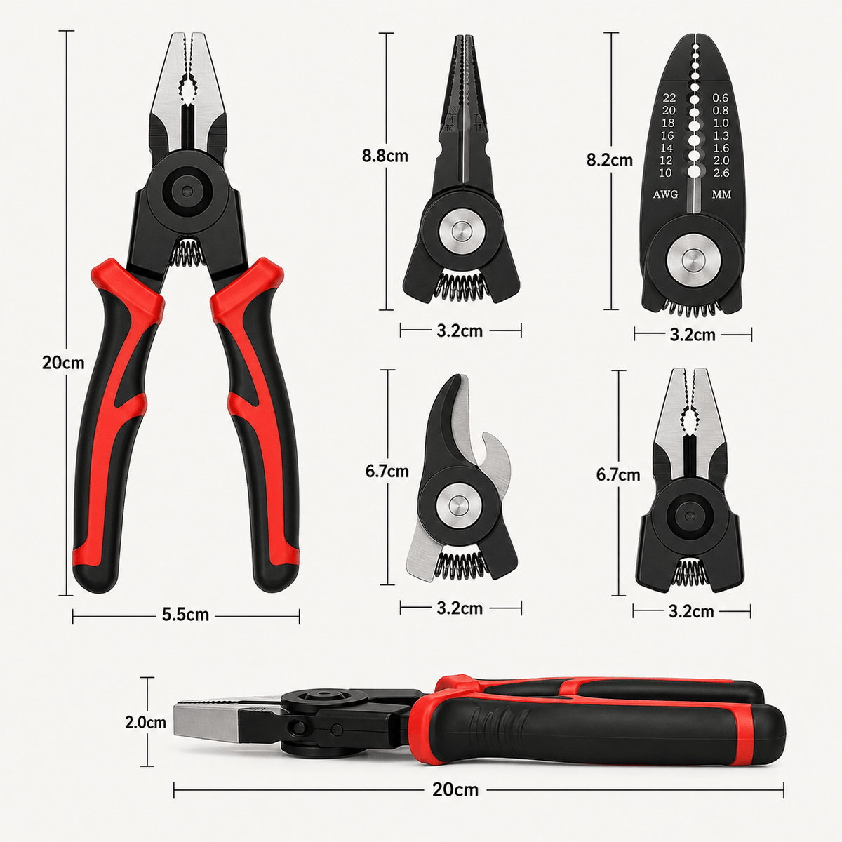 HOMERO 5 In 1 Multifunctional Interchangeable Head Heavy Duty Pliers Tool Set