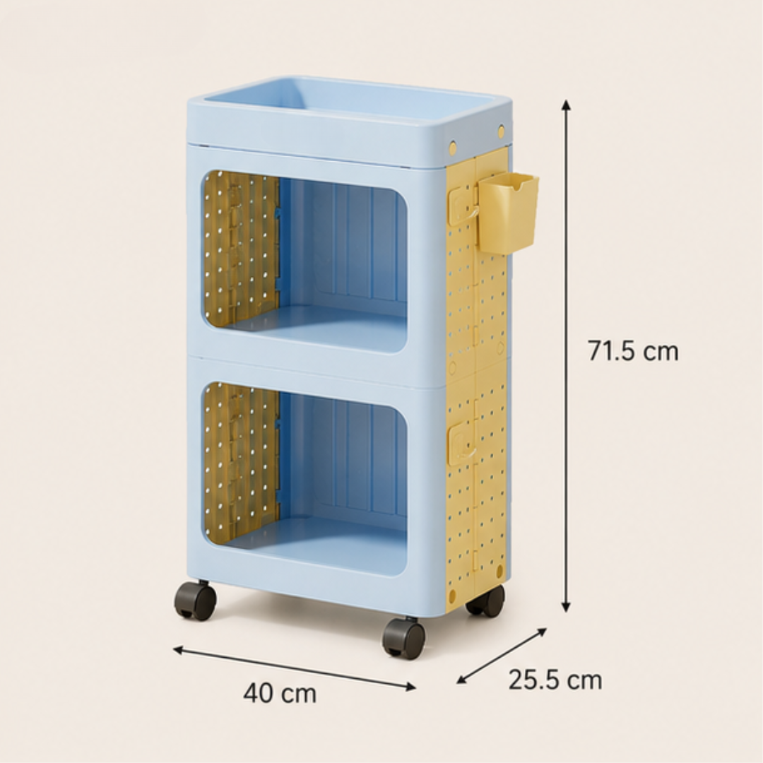 Mobile Plastic Storage Trolley with Wide Open Compartments and 360° Wheels