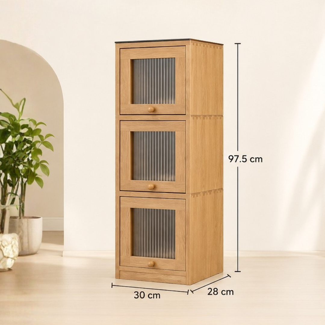 Premium Solid Oak Standalone Glass Door Storage Cabinet