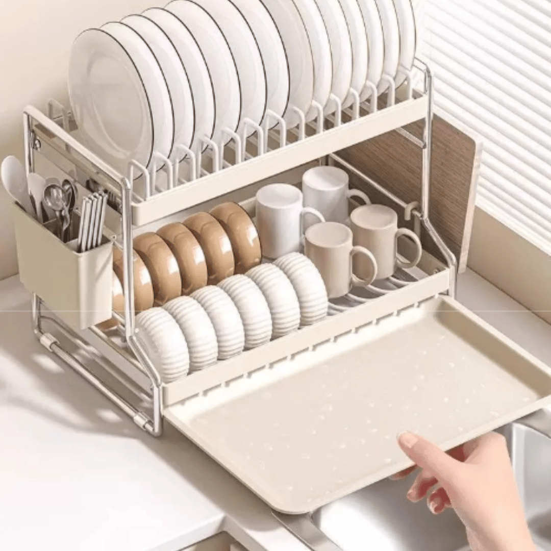 Multifunctional Kitchen Dish Organizer with Removable Drain Tray