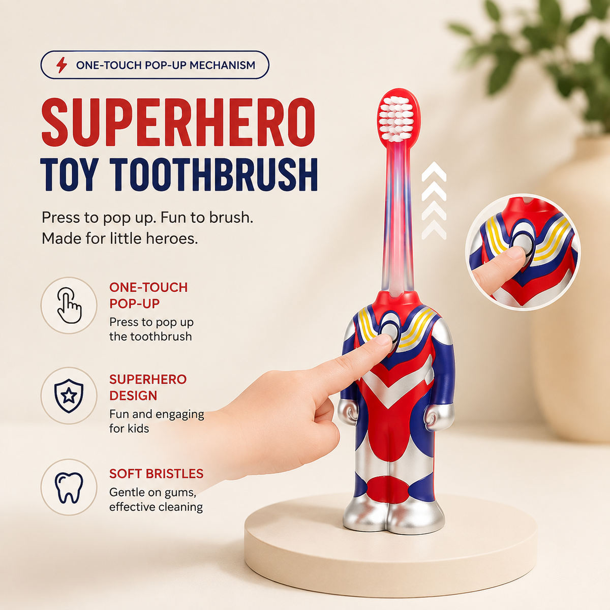 Homero Superhero Jumping Toy Toothbrush with Ultra Soft Bristles (Set of 2)