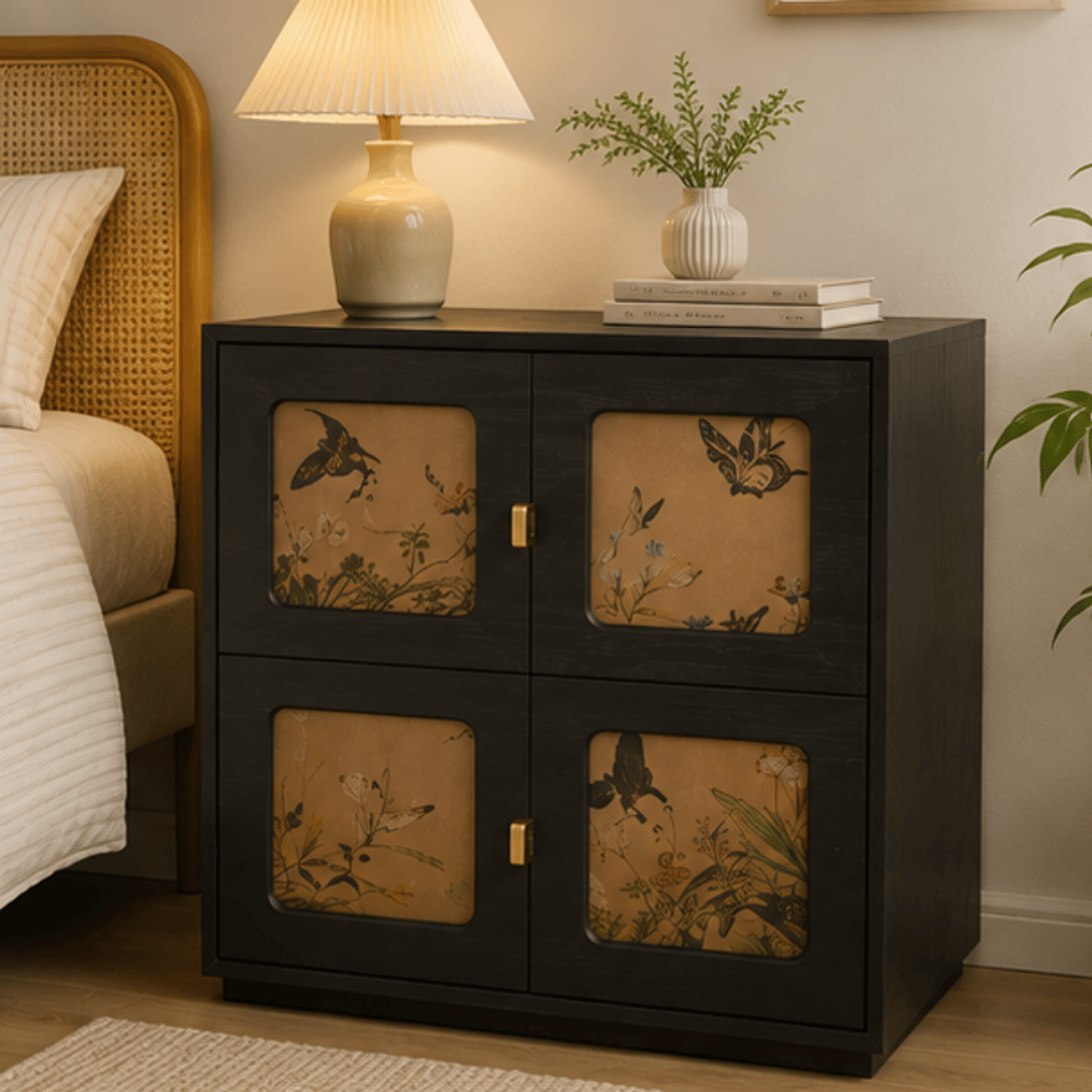 Retro Solid Wood Storage Cabinet with Two Drawers