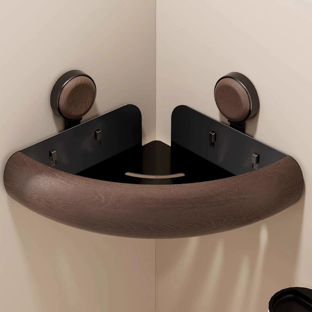 Homero ABS Build Vacuum Adhesion Corner Shelf Rack with Hooks