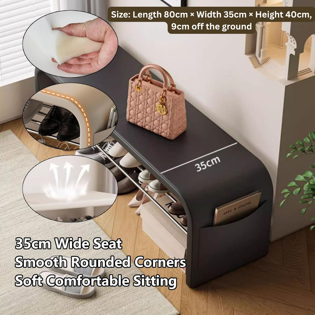 HOMERO 2-Tier Modern PU Leather Shoe Bench with Hidden Pocket