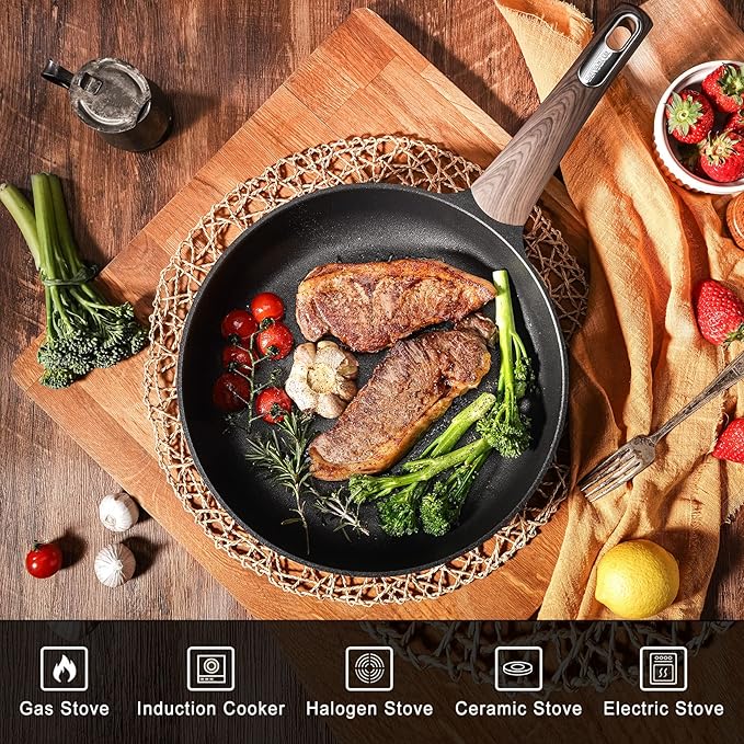 Multipurpose Non-Stick Frying Pan with Woodgrain Handle