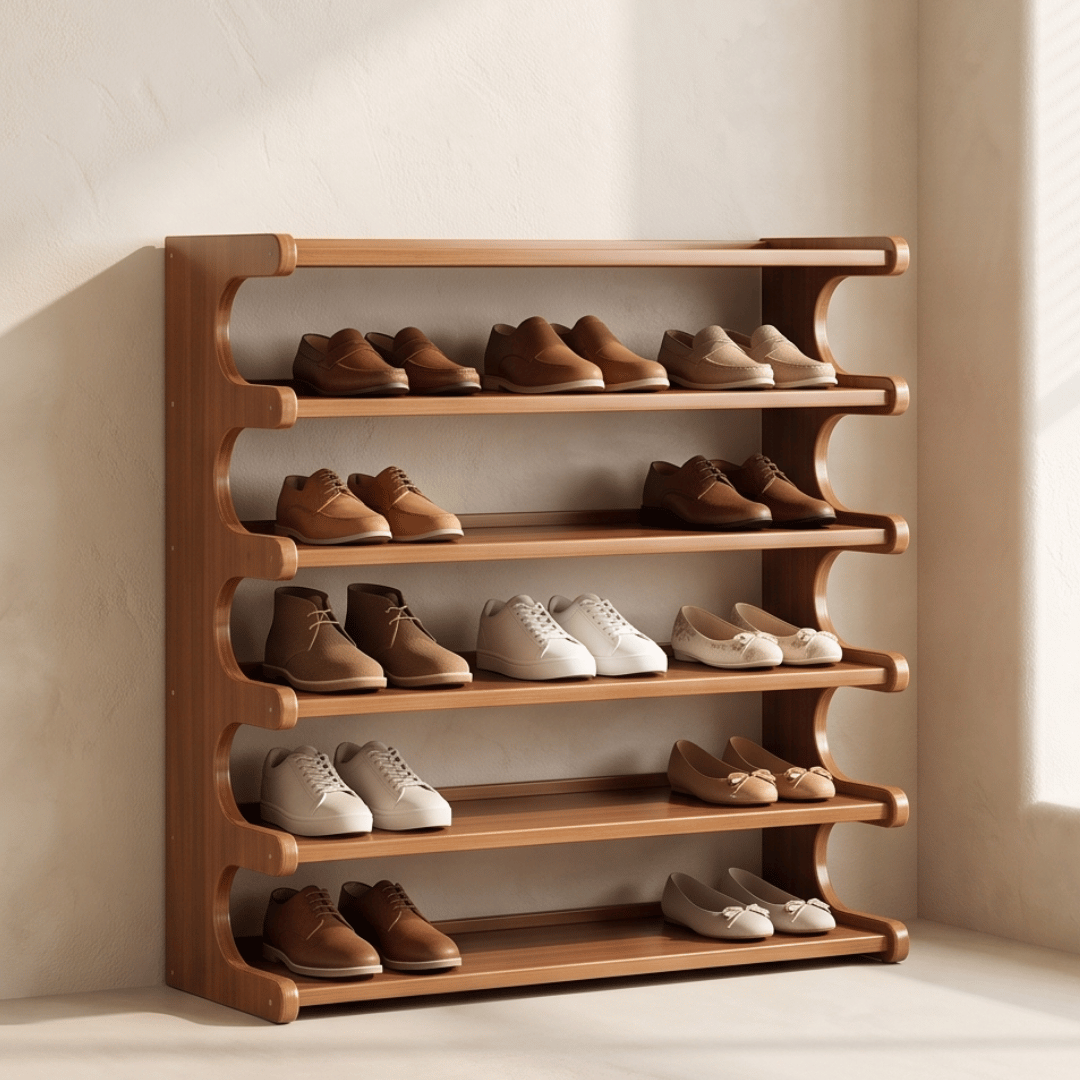 Multi-Tier Entryway Bamboo Shoe Rack & Utility Storage Organizer