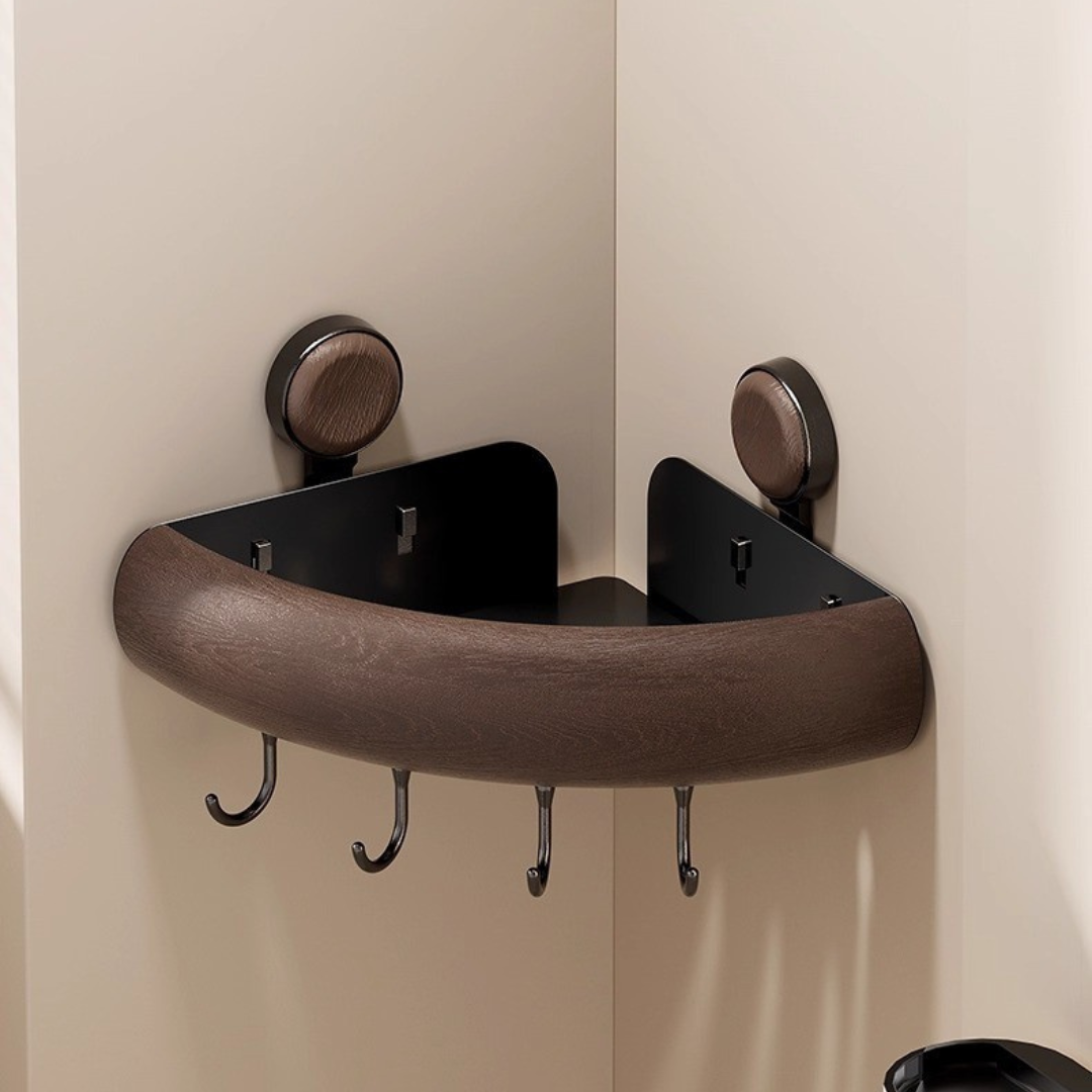 Homero ABS Build Vacuum Adhesion Corner Shelf Rack with Hooks