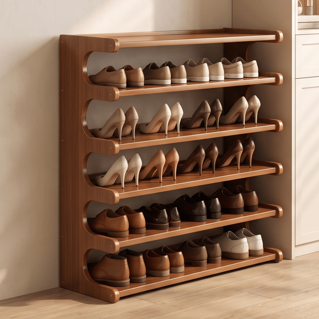 Multi-Tier Entryway Bamboo Shoe Rack & Utility Storage Organizer