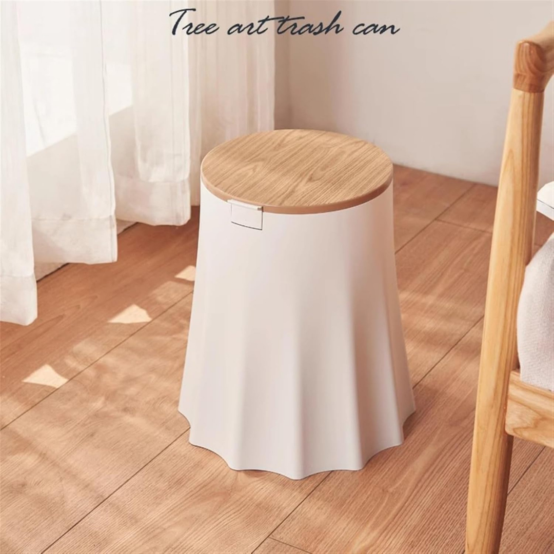 HOMERO Modern Tree Stump Shaped Press Top Trash Can - 10L