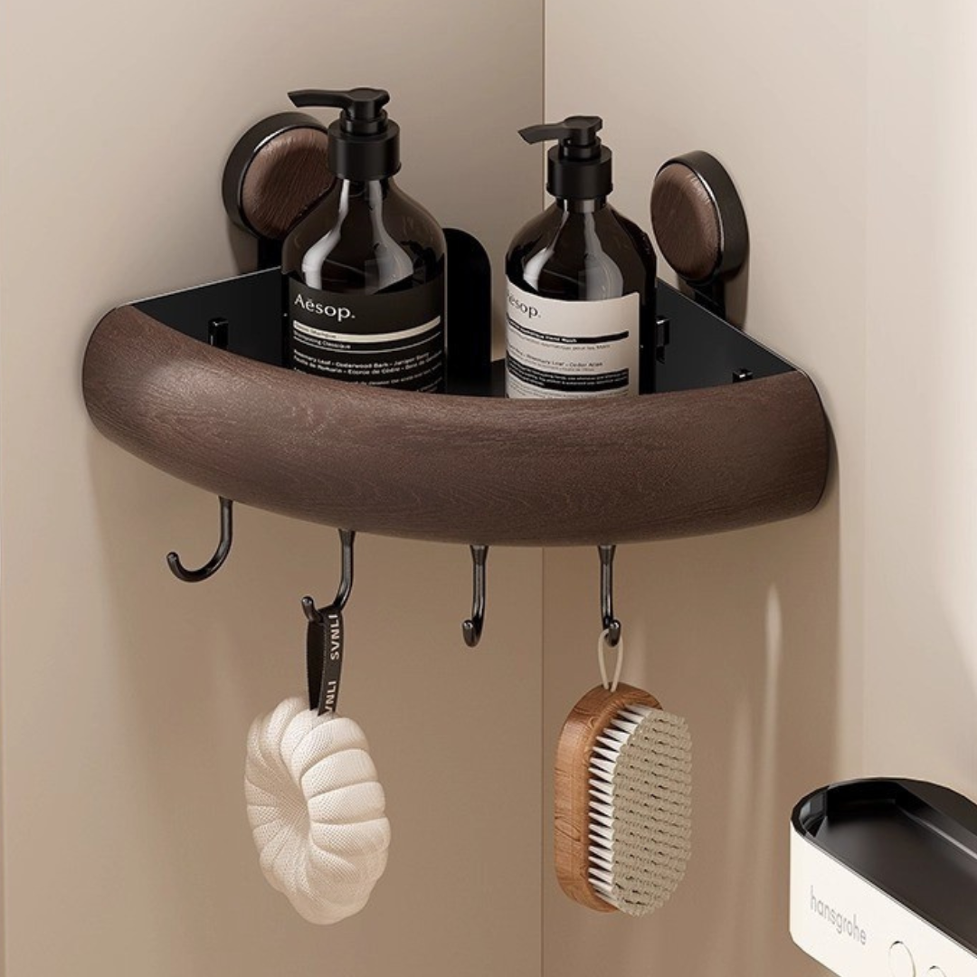 Homero ABS Build Vacuum Adhesion Corner Shelf Rack with Hooks