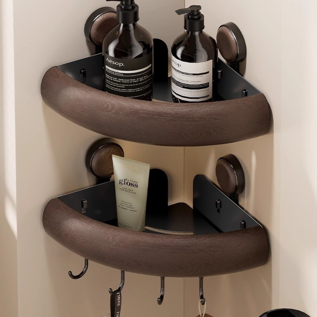 Homero ABS Build Vacuum Adhesion Corner Shelf Rack with Hooks