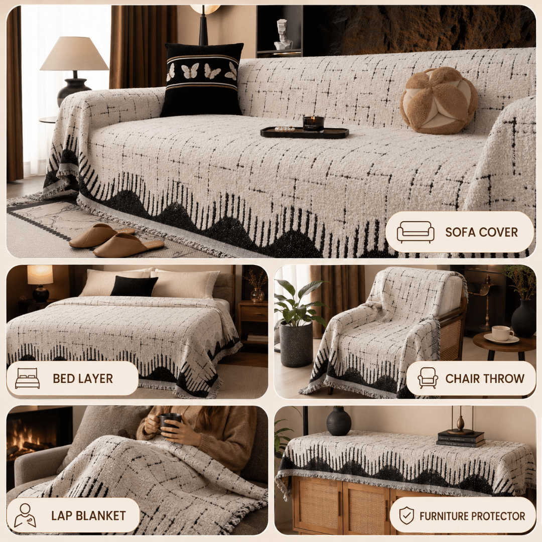 Luxury Chenille Fabric Reversible Sofa Throw Cover