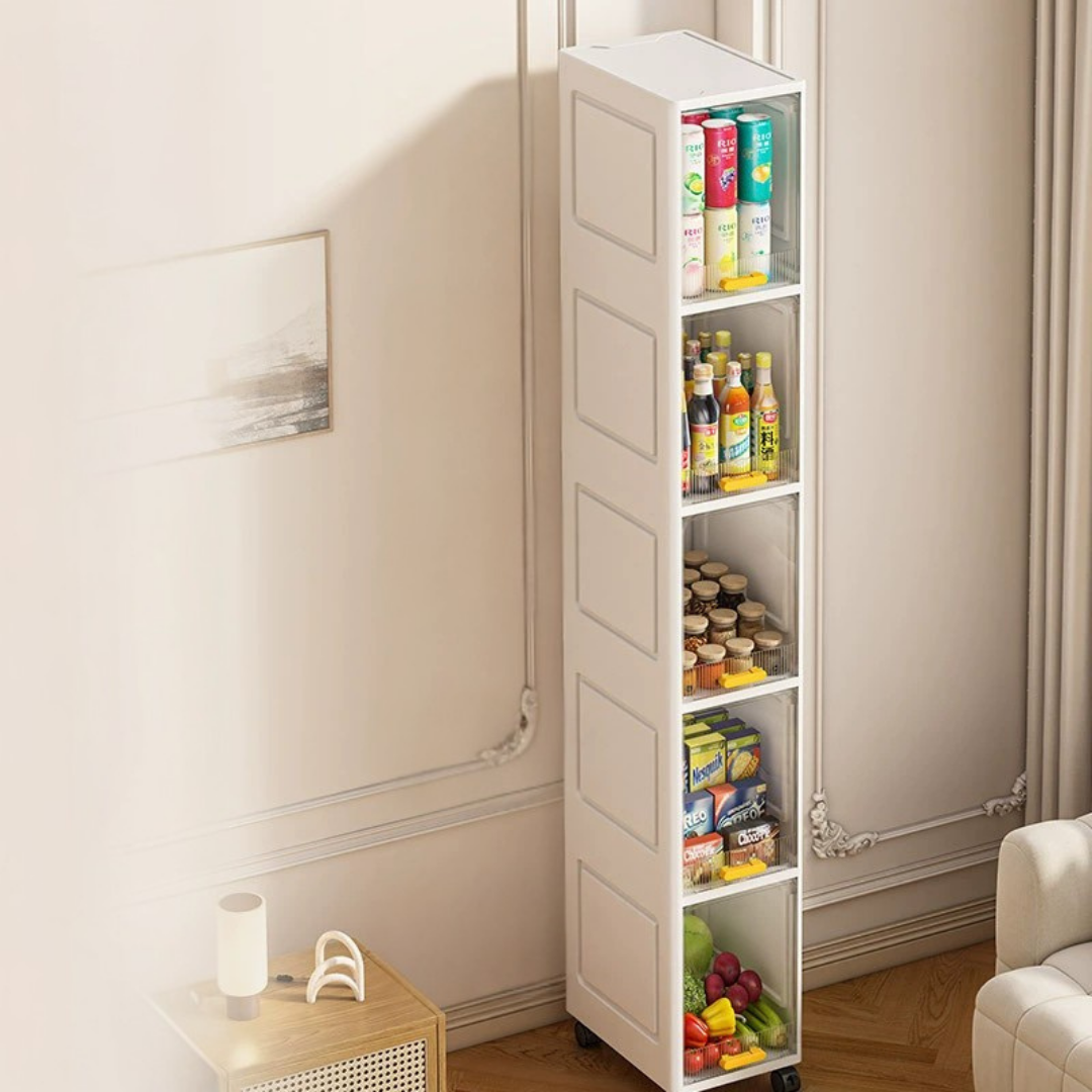 HOMERO Narrow Space-Saving Storage Cabinet with Transparent Door