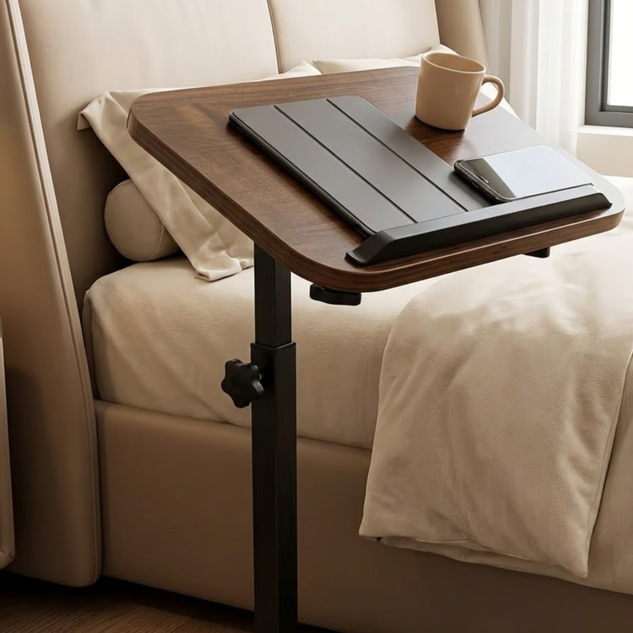 360° Rotating Height Adjustable C-Shaped Laptop Stand Side Table