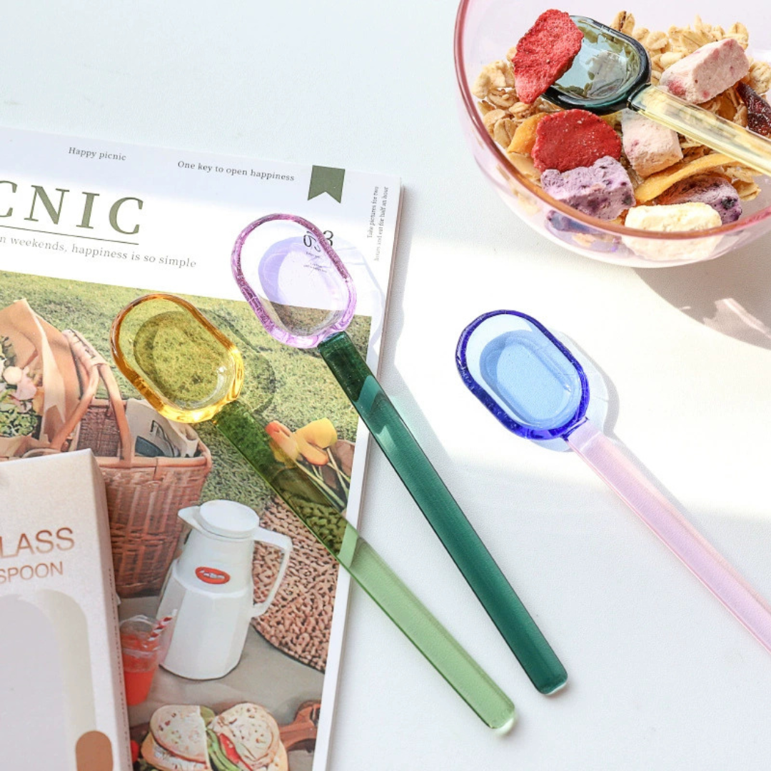 HOMERO Elegant Crystal Design Colorful Glass Stirring Spoons (Set of 5)