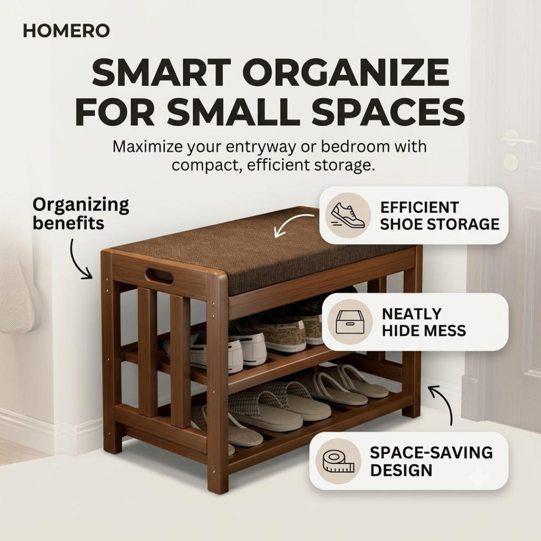 Multi-Purpose Bamboo Shoe Rack & Changing Bench with Cushioned Seat