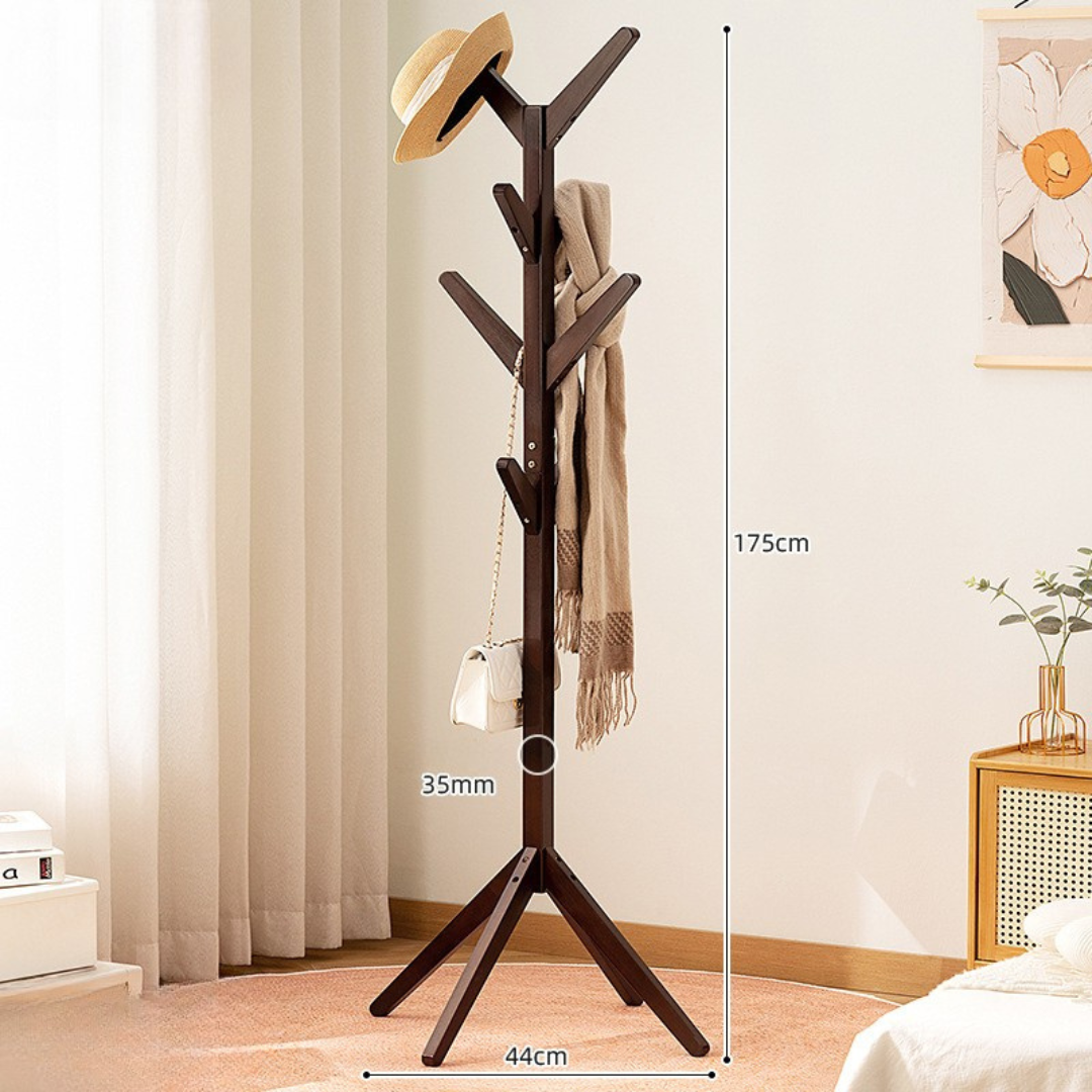 Bamboo Wooden Tree Coat Rack Stand with 8 Hooks