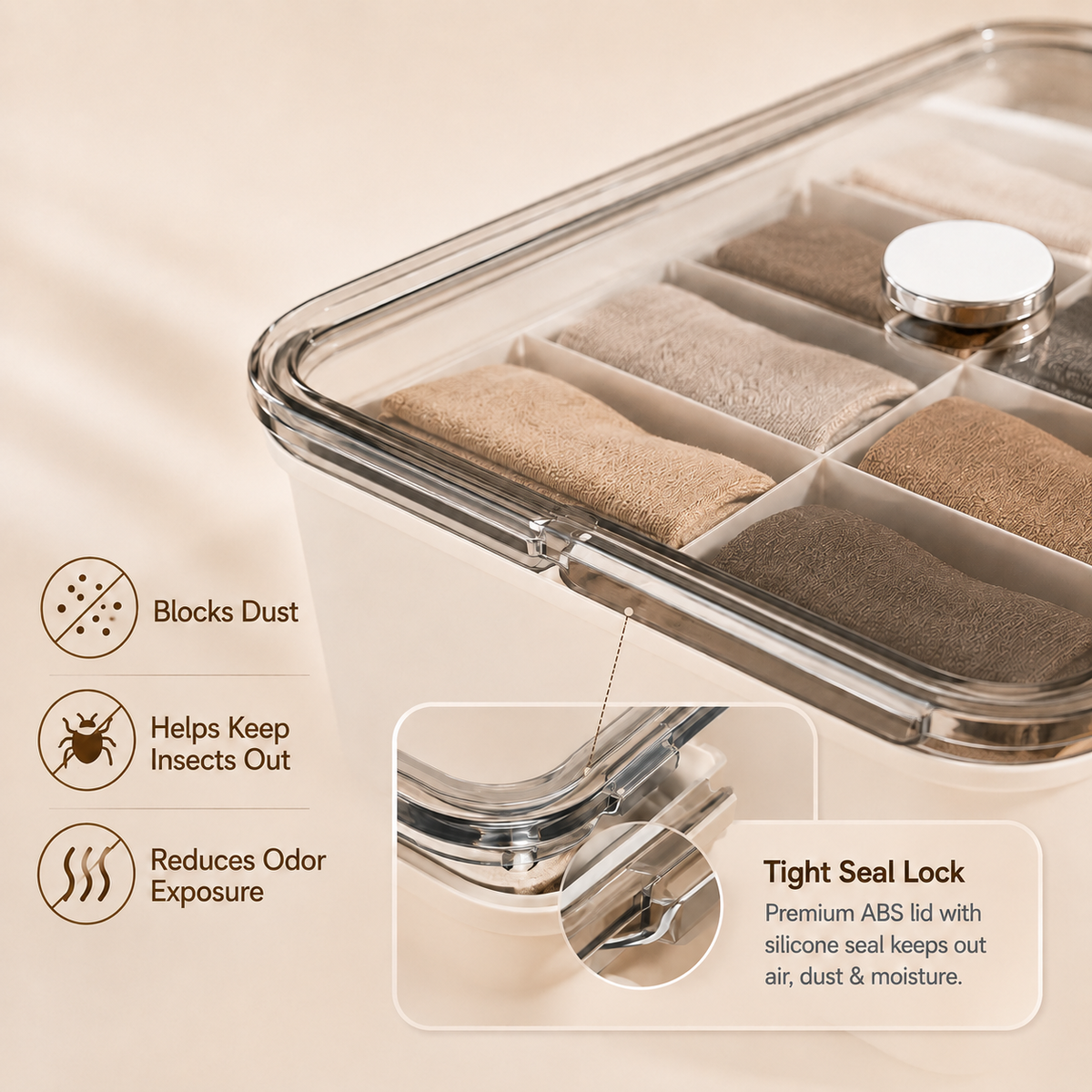 Smart Compartment Airtight Stackable Multipurpose Cloth Storage Organizer