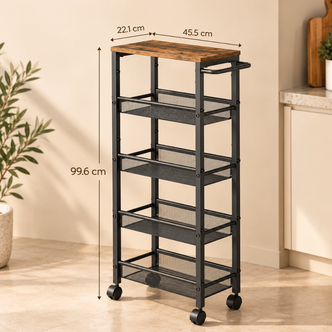 Space Saving Five Tier Mobile Storage Organizer with 360° Wheels