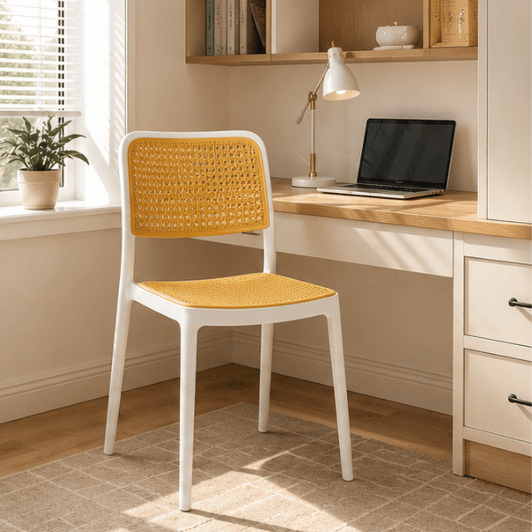 Minimalist Yellow Plastic Stackable Mesh Chair