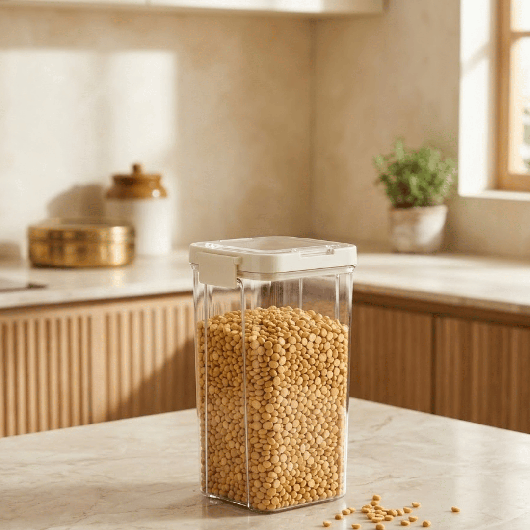 Multipurpose Transparent Grains Storage Jar with Airtight Lid