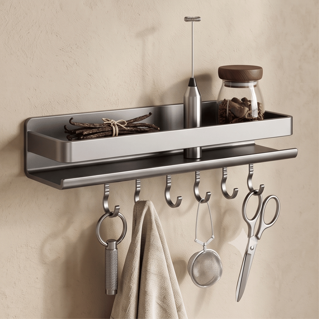 Wall Mounted Kitchen Spice Rack Organizer with Hooks