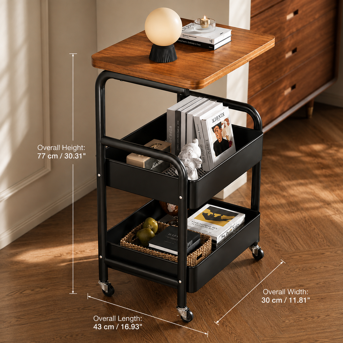 Homero 3-Tier Iron Durable Wood Slim Storage Rack
