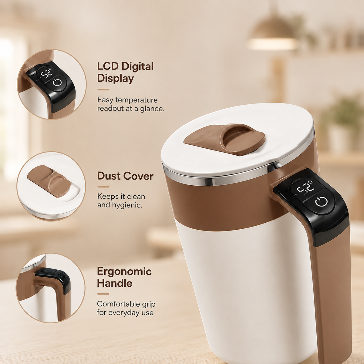 Homero Automatic Stirring Coffee Rechargeable Mug with Digital Display - 400ml