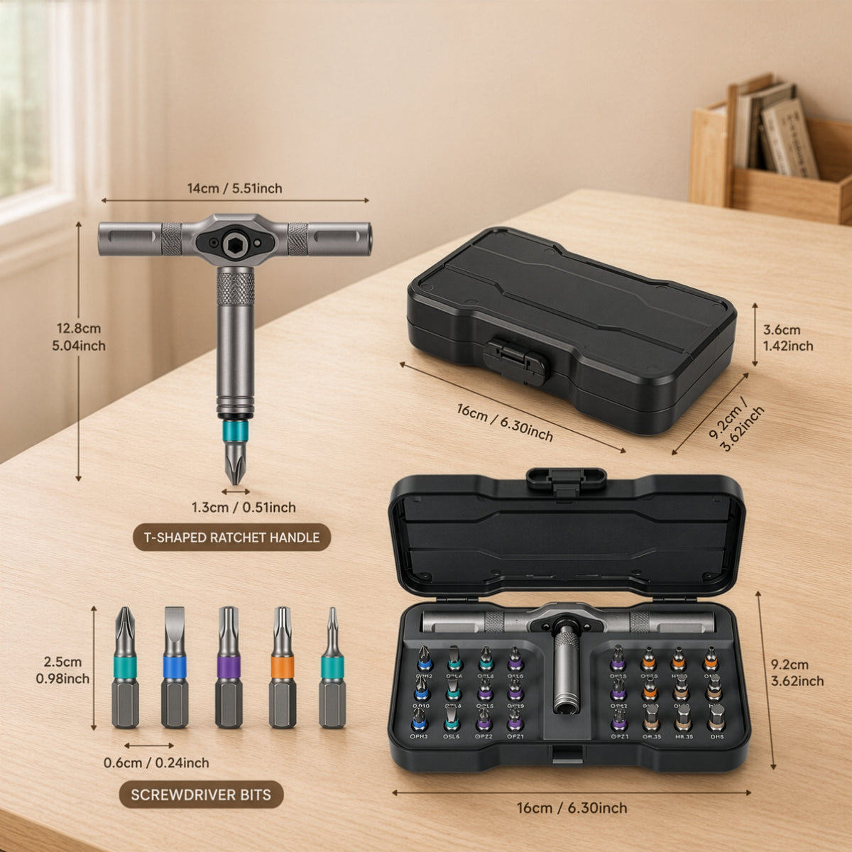24 In 1 Magnetic  T Shape  Ratchet Screwdriver Set with S2 Steel Bits