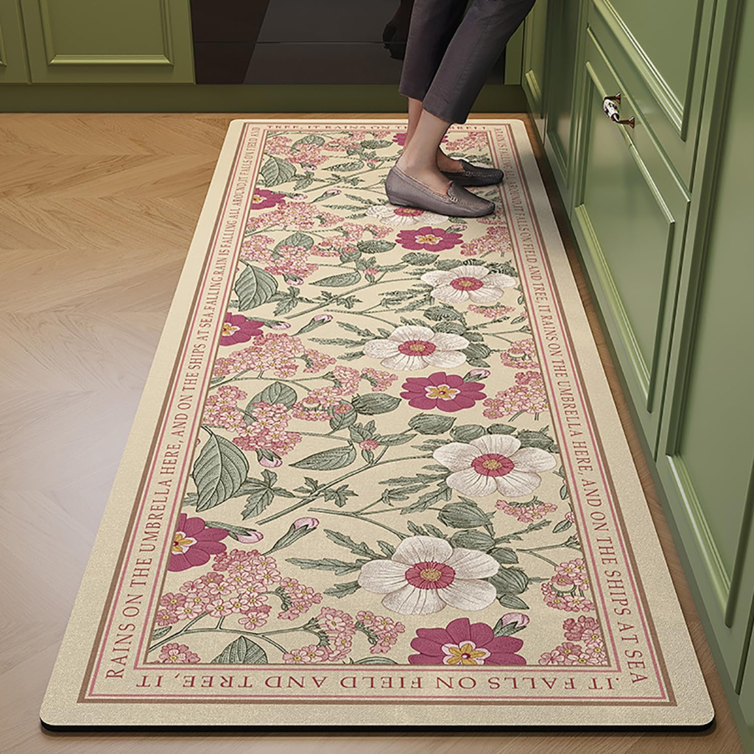 HOMERO American Floral Design Diatomaceous Earth Kitchen Runner Rug - 45x150cm