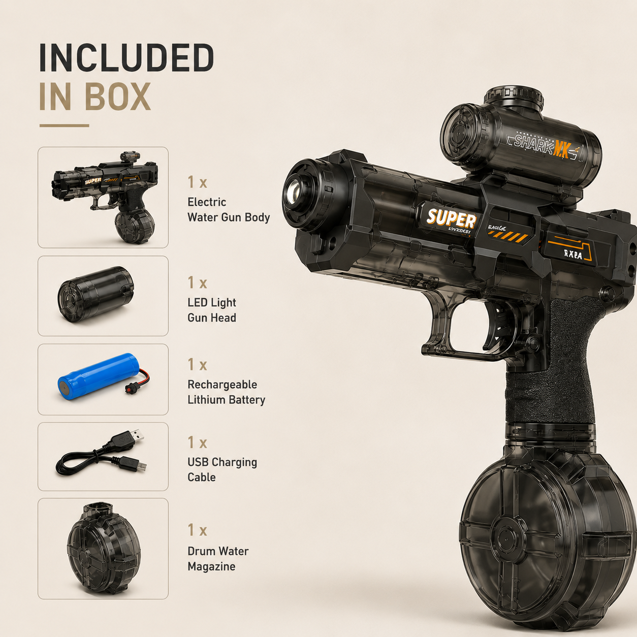 Homero LED Electric Water Gun with Rechargeable Battery Power