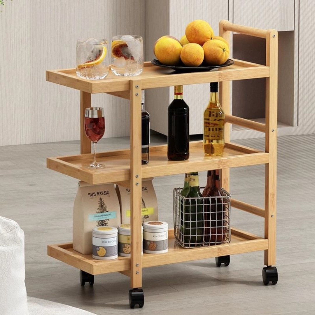 Multipurpose Bamboo Utility Cart Mobile Storage Organizer