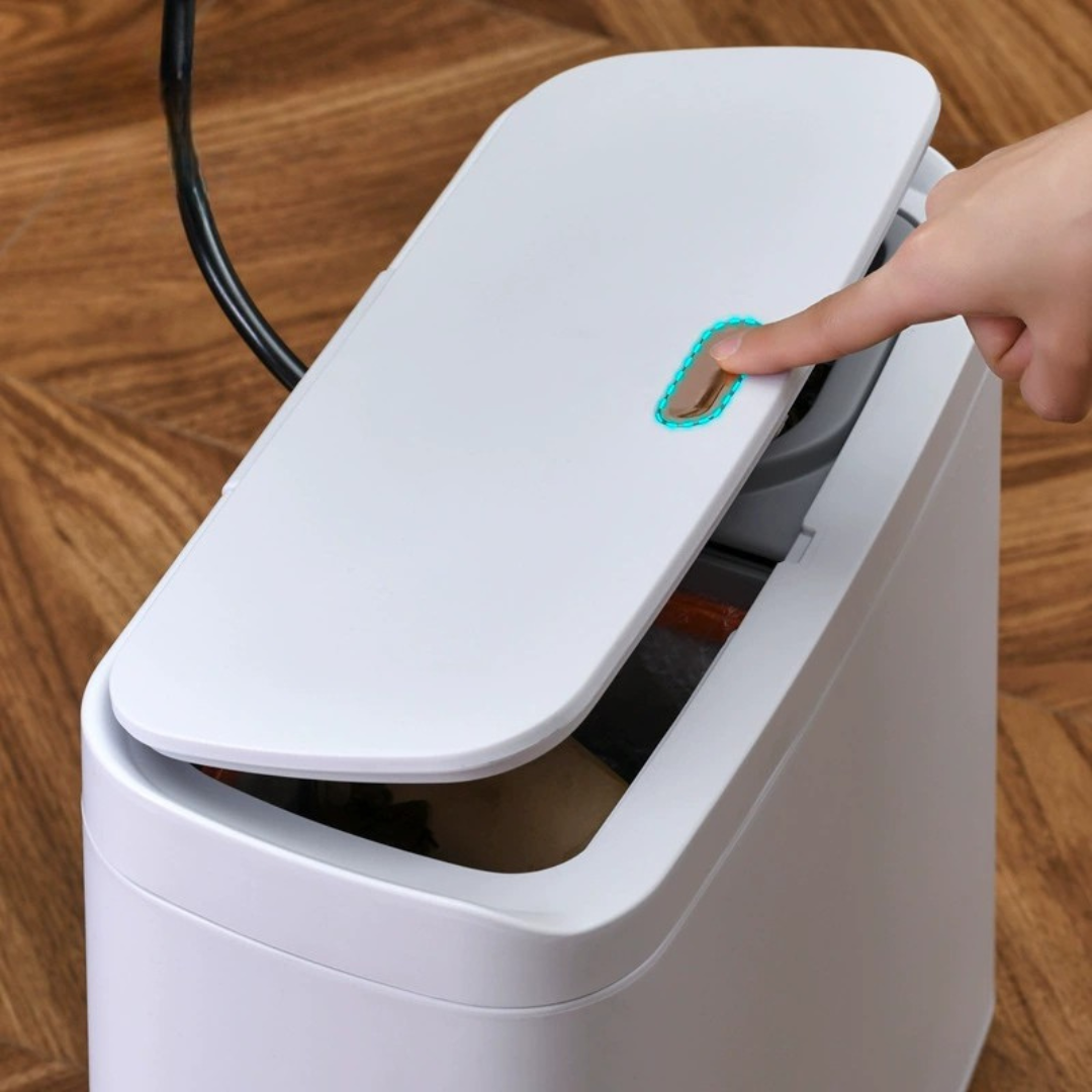 Dual Wet Dry Compartments Waste Bin with Pop Up Lid and Detachable Strainer