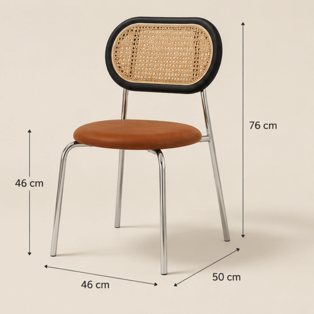 Elegant Rattan Ergonomic Backrest PU Leather Cushion Chair
