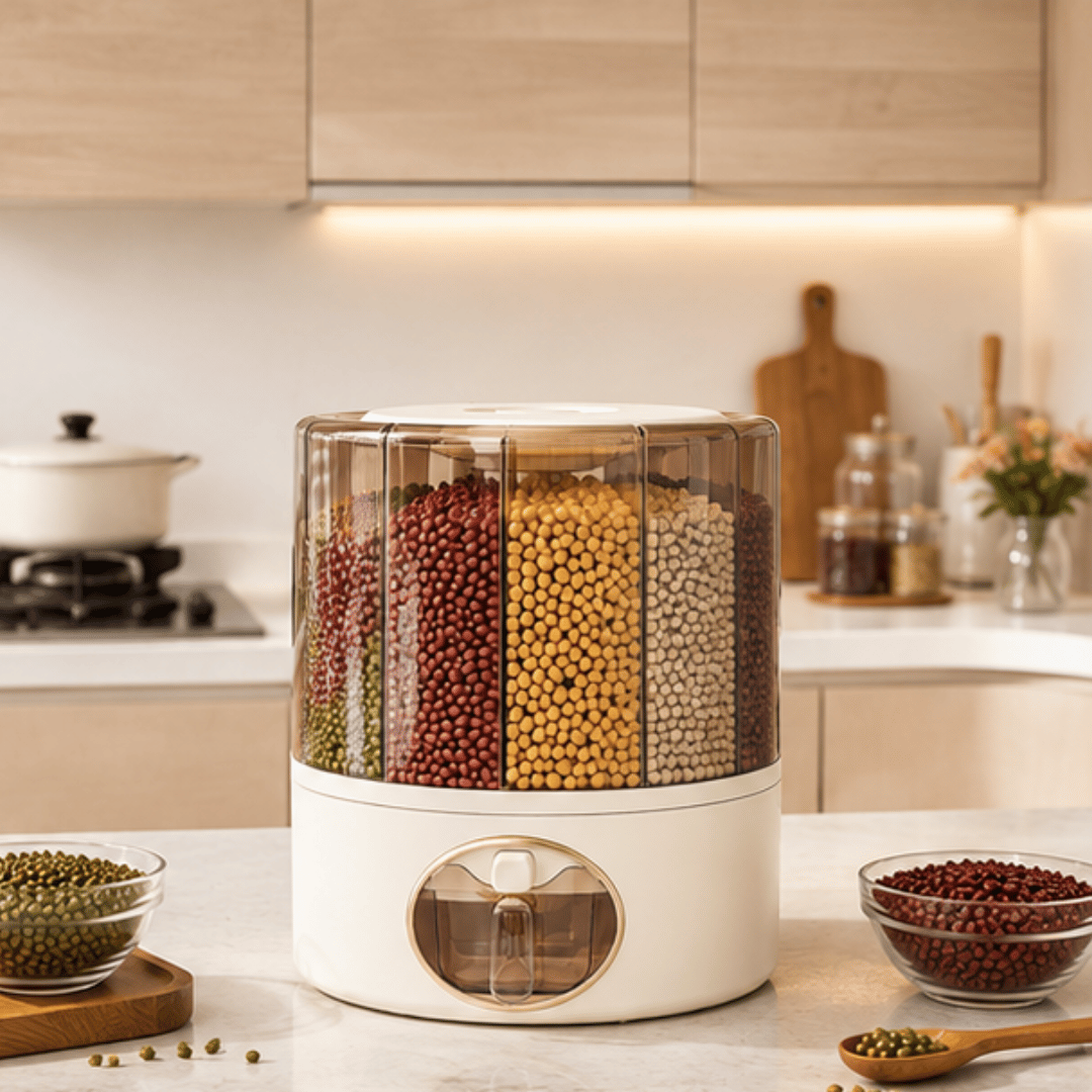 360° Rotating Six Section One Press Grain Storage Container