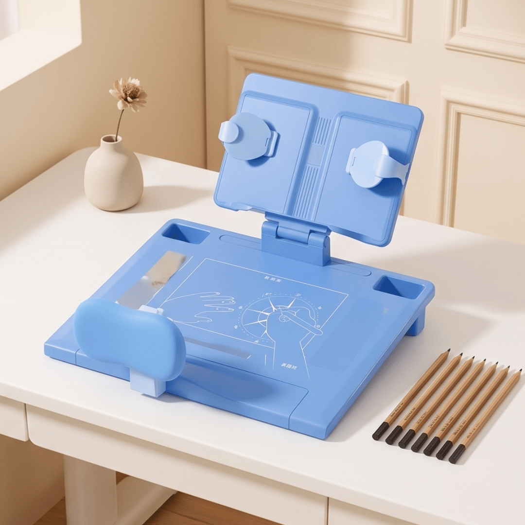 Kids Adjustable Posture Support Reading Stand Writing Board with Storage Compartments