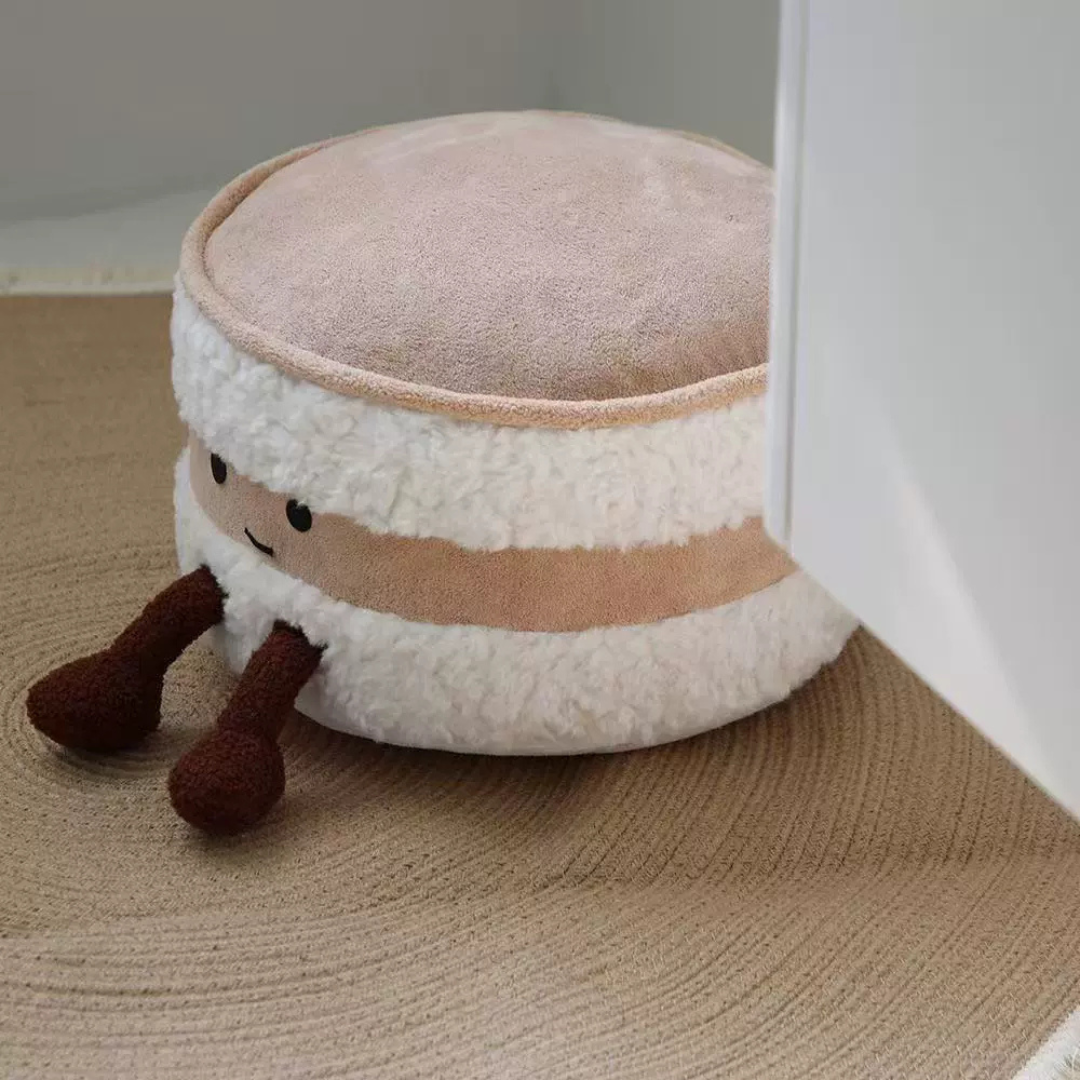 Homero Cute Cream Bread Pouf Plush Hamburger-Shaped Footstool