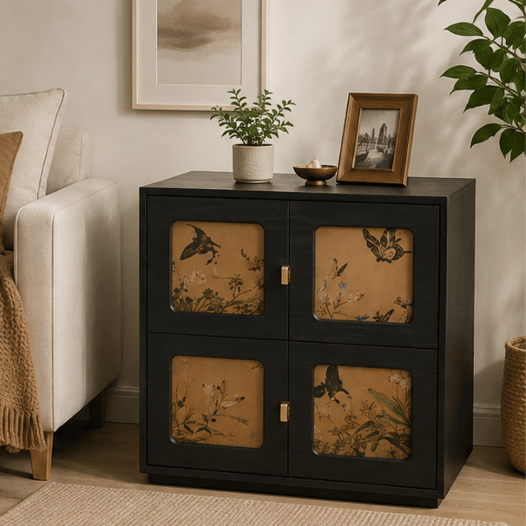 Retro Solid Wood Storage Cabinet with Two Drawers