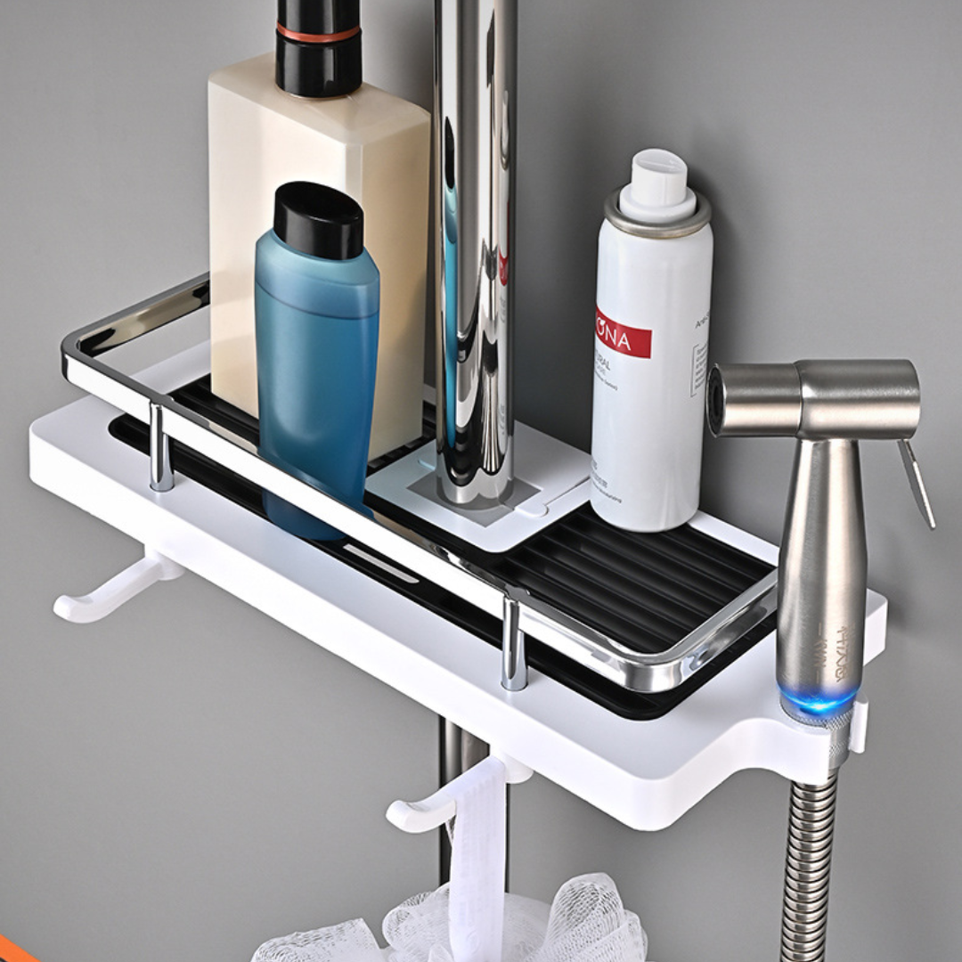 Adjustable Bathroom Storage Shelf Organizer with Drain Design