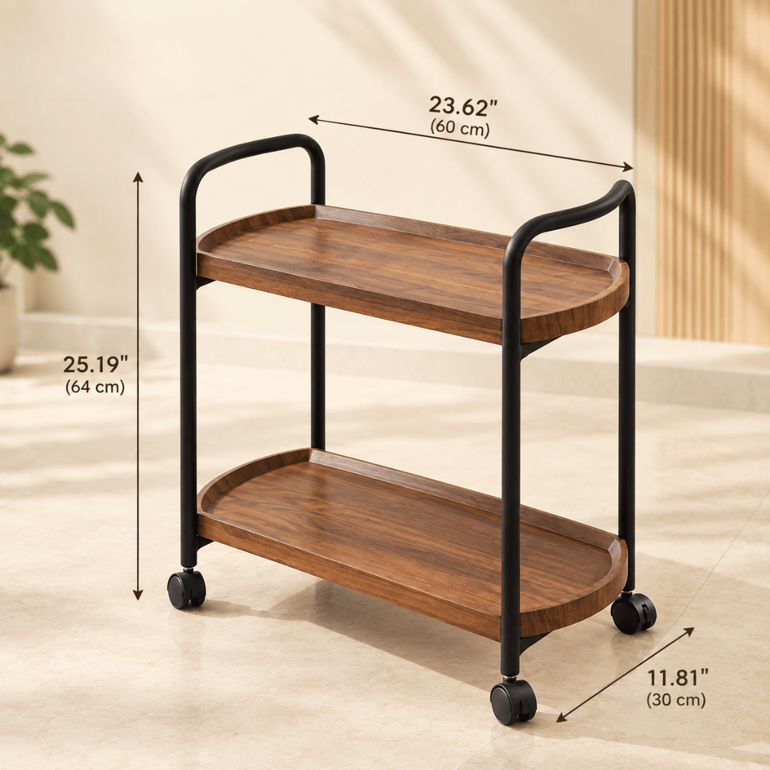 Double Layer Rolling Wooden Trolley With Wheels