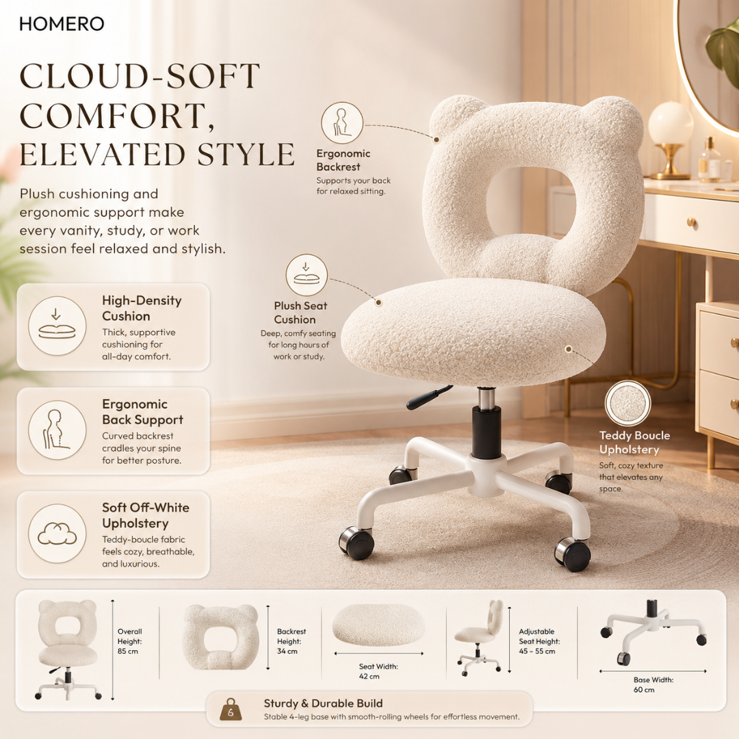 Premium 360° Swivel Upholstered Chair with Adjustable Height & Soft Cushioned