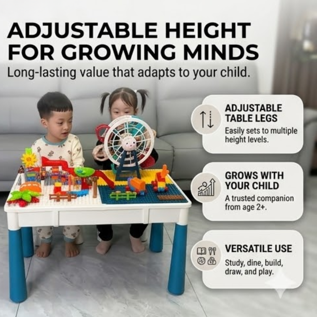 Multi Purpose Kids Activity Table Study Desk Building Block Play Set