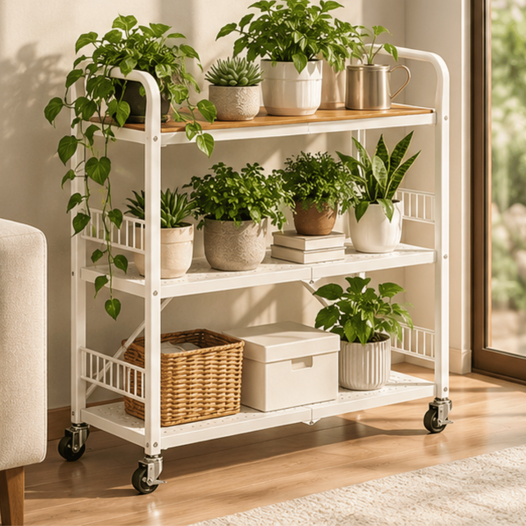 Multi-Purpose Foldable Kitchen Storage Shelf with Wheels
