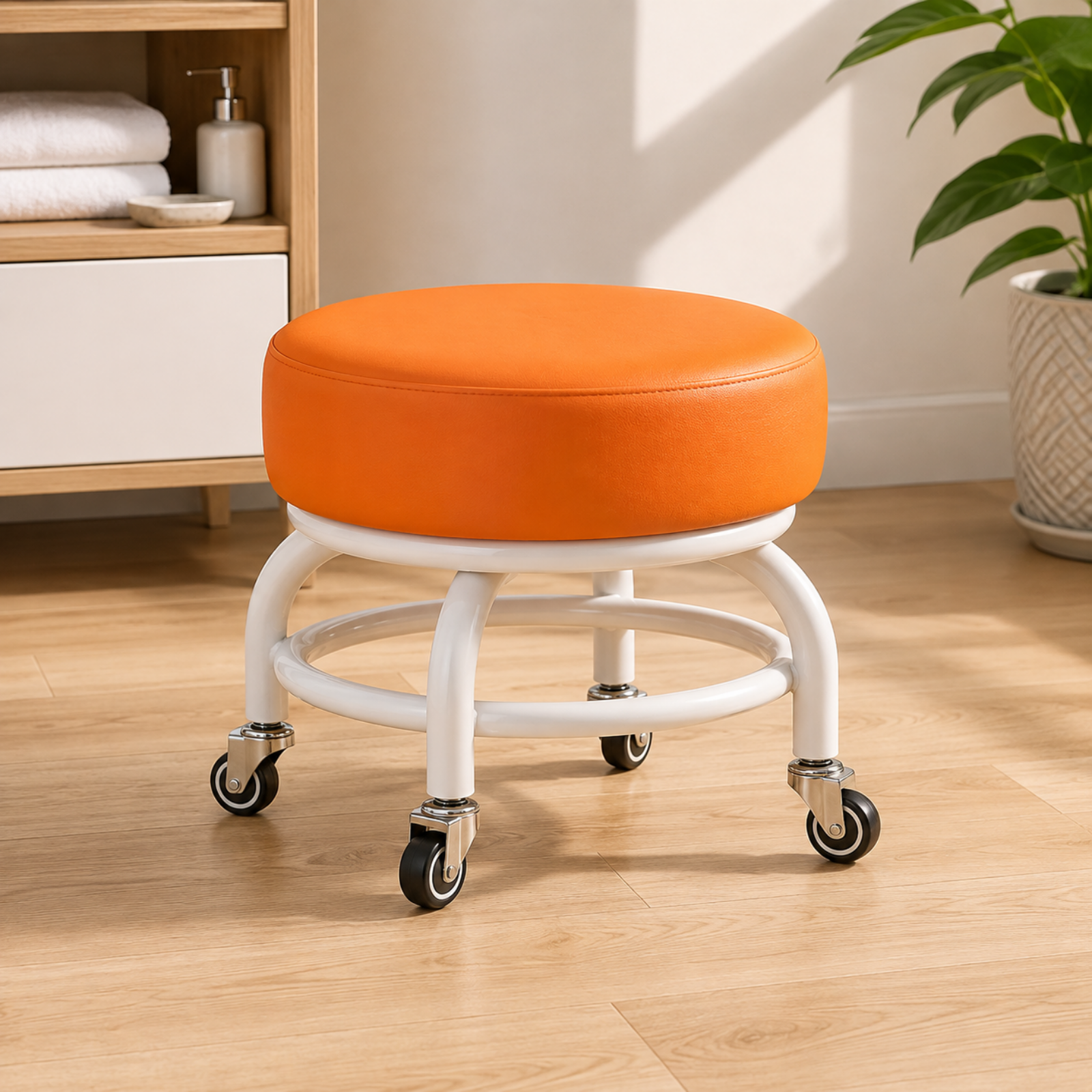 360° Rotating PU Cushion Seat Rolling Stool