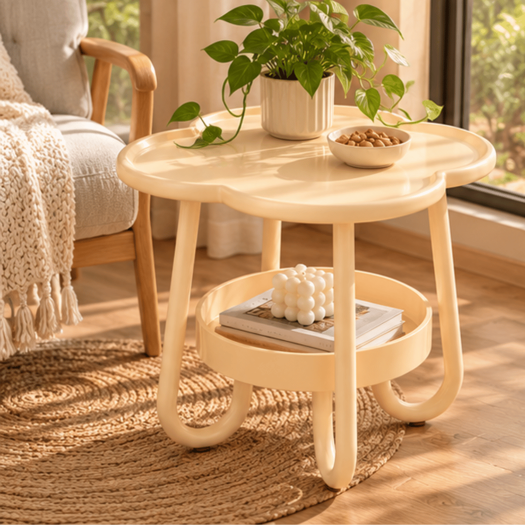 Modern Flower Shaped Two Tier Side Table with Storage Tray