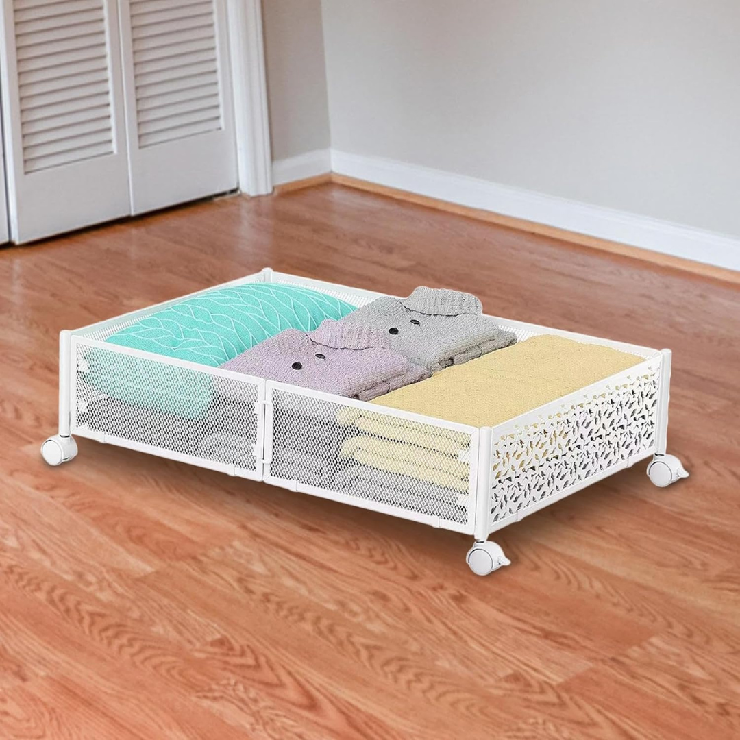Foldable Under Bed Storage Rack with Lockable Wheels