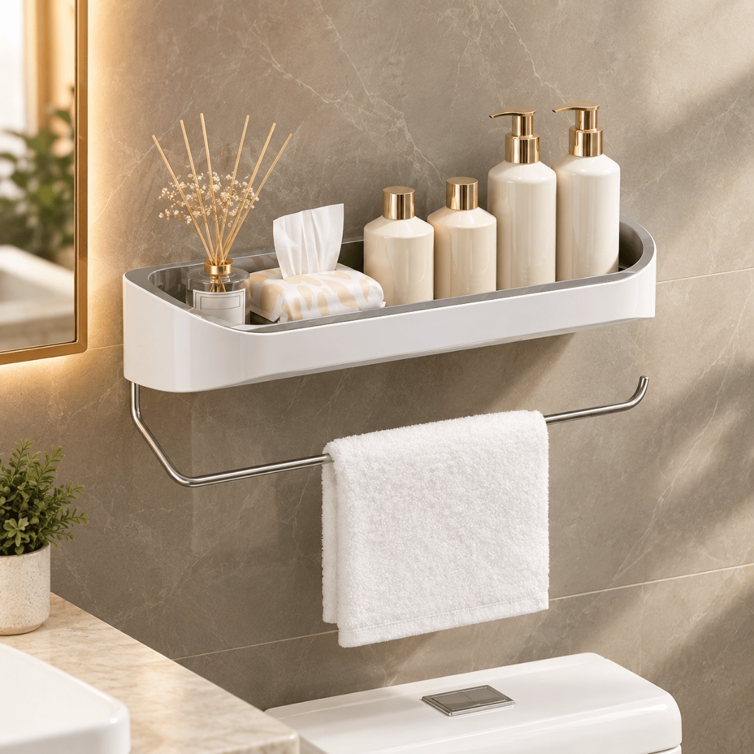Wall Mounted Bathroom Organizer With Drainage Rack & Guardrail