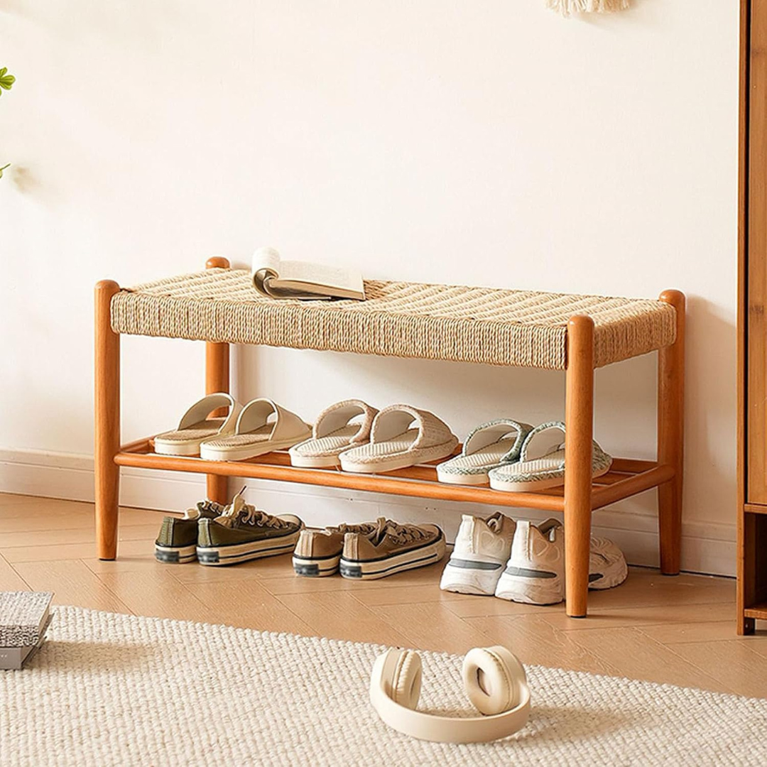 2-Layer Wooden Shoe Organizer Seating Bench