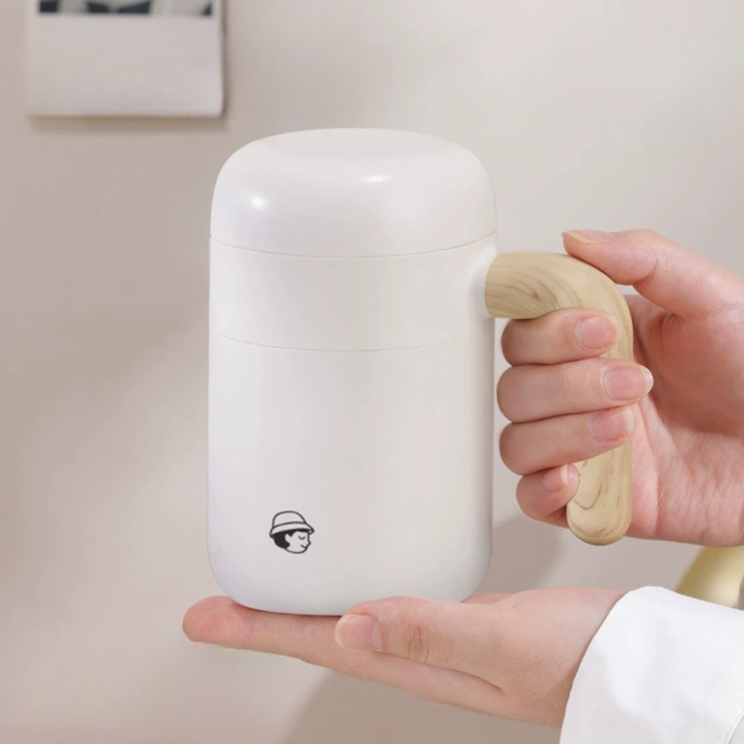 HOMERO Stainless Steel Automatic Stirring Mug with Wooden Handle - 420ml